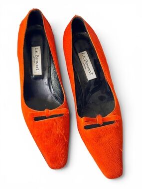 L.K. Bennett London Neon Orange Calf Hair Kitten Heels | Made in Italy | Size 39